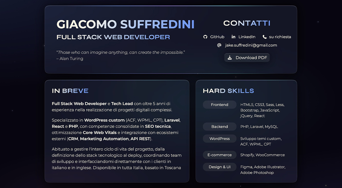 Giacomo Suffredini - CV - Tech Lead & Full Stack Web Developer